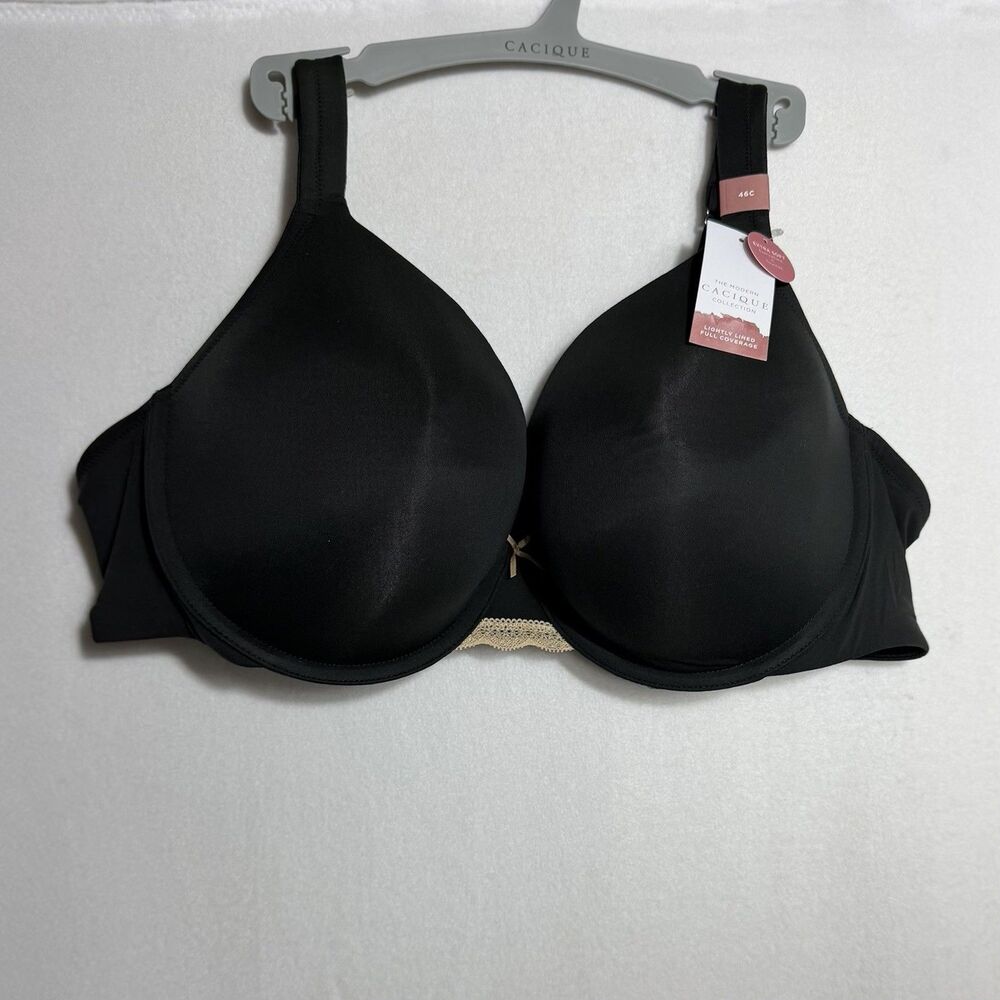 NEW Cacique Lane Bryant Black Lightly Lined Full Coverage Underwire Bra Size 46C